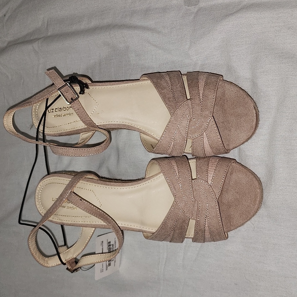 Liz Claiborne Taupe Suede Wedge Sandals
